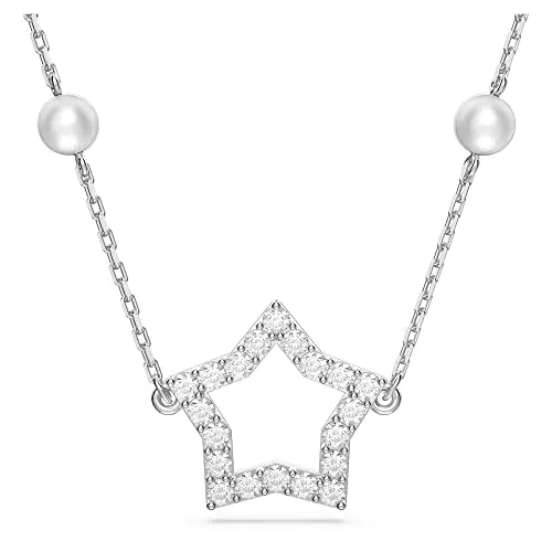 Swarovski Stella Halskette, Weiße und Rhodinierte Damenhalskette mit Strahlenden Swarovski Kristallen