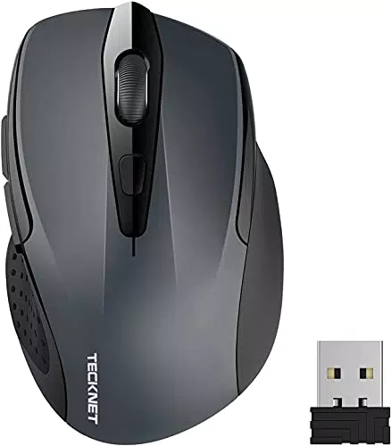 TECKNET Kabellose Maus, Pro 2.4G 2600 DPI Wireless, 6 Tasten mit Nano Empfänger