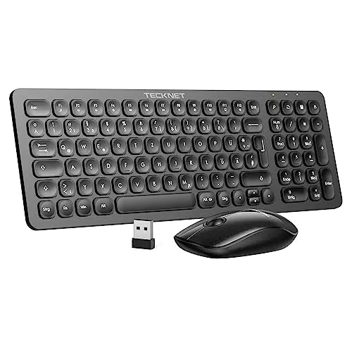 TECKNET Tastatur Maus Set kabellos, 2.4GHz Leise Tastatur und Maus