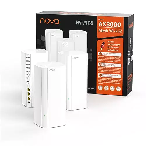 Tenda Nova MX12 Mesh WLAN WiFi 6 System - AX3000 Dual Band - 9X Gigabit Port - Ersetzt Router & Repeater - Kompatibel mit Alexa - 3er-Pack