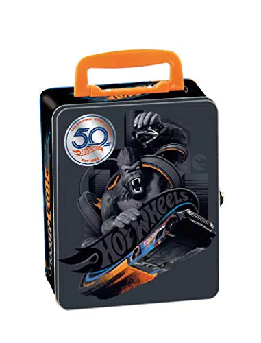 Theo Klein 2881 Hot Wheels Sammelkoffer I Metallkoffer für bis zu 50 Autos I Praktische Unterteilungen I Maße: 37
