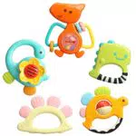 TINOTEEN Baby Rattles Spielzeugset, 5 Stück Beißring Shaker Grab Spin Rassel Spielzeug für 3 6 9 12 18 Monate Babys Neugeborenes