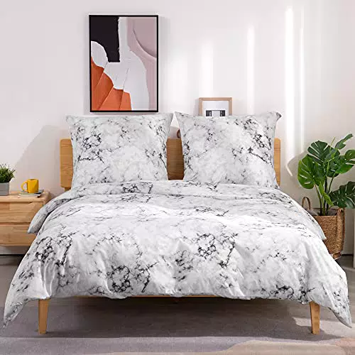 TOCOMOA Bettwäsche 200x200 cm Mikrofaser 3 teilig, Marmor Optik Schwarz Weiß Bettwäsche-Sets
