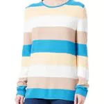 TOM TAILOR Damen 1033701 Basic Strickpullover, 31012 - Blue Colorblock Stripe