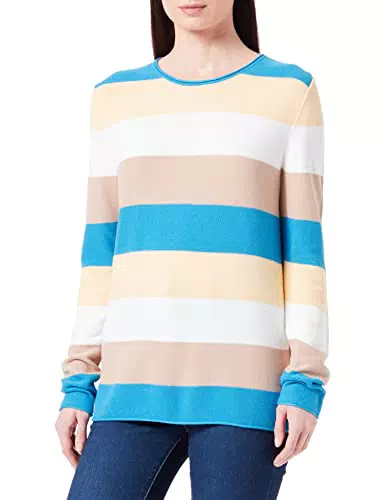 TOM TAILOR Damen 1033701 Basic Strickpullover, 31012 - Blue Colorblock Stripe