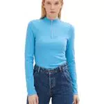 TOM TAILOR Denim Damen 1035379 Langarmshirt mit Reißverschluss