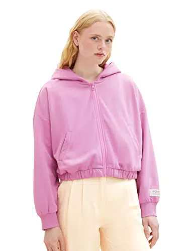 TOM TAILOR Denim Damen 1038373 Cropped Sweatjacke mit Kapuze