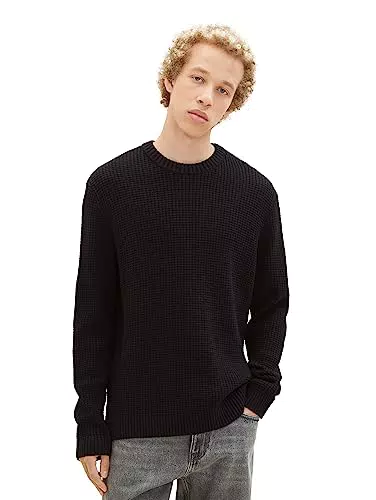 TOM TAILOR Denim Herren 1038268 Crew-Neck Strick-Pullover mit Struktur