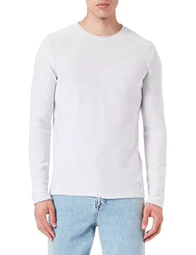 TOM TAILOR Denim Herren Basic Pullover 1034656, 31000 - Grey White Mouline