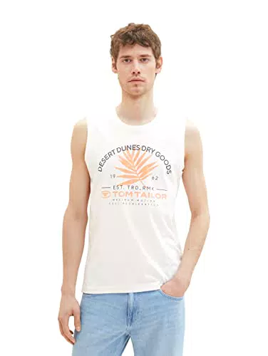 TOM TAILOR Herren 1036574 Tanktop mit Print, 10332-Off White