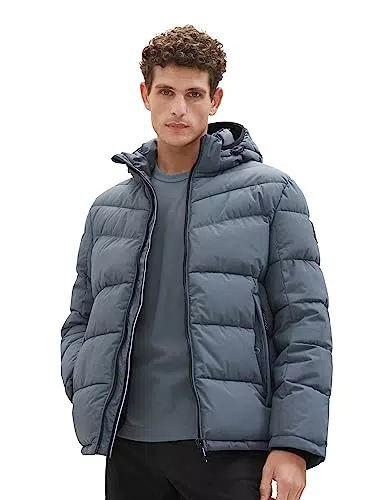 TOM TAILOR Herren 1037339 Puffer-Jacke mit Kapuze, 32506-dusty Dark Teal