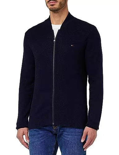 Tommy Hilfiger Herren Cardigan mit Reißverschluss, Blau