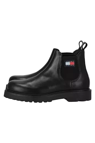Tommy Jeans Herren Mid Boot Stiefel aus Leder, Schwarz