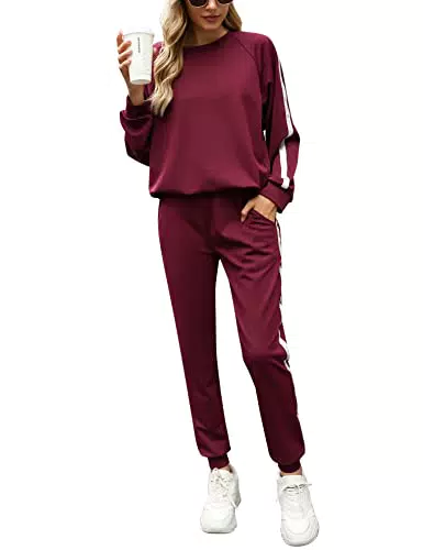 Totatuit Damen Jogginganzug Trainingsanzüge Sport Freizeit Oberteil Jogginghose Jogger Jogging Anzug Weinrot