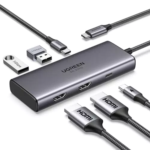 UGREEN Revodok USB C Hub 2 HDMI Docking Station, USB C/USB A 3.0 Ports
