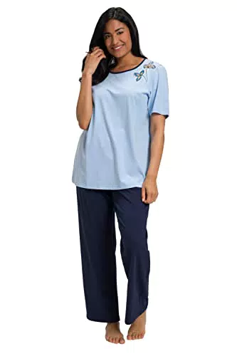 Ulla Popken Damen Pyjama Blüte Pyjamaset, Marine, 50-52