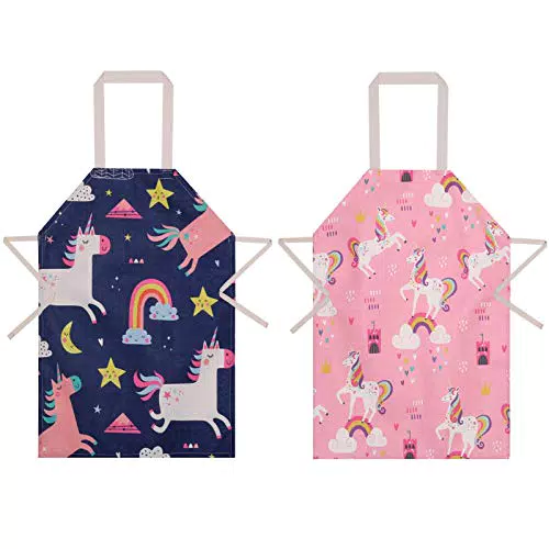 umorismo 2 Packung Schürze Kinder, Einhorn Kinderschürze Kinder Verstellbare Kochschürze Kinder Wasserdichte Mit Tasche Für Mädchen Und Jungen Zum Backen