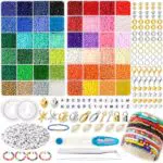UOONY 16000 Stück 3mm Bunte Glasperlen set, DIY Perlen zum Auffädeln mit Buchstabenperlen für Geschenkidee Armbänder
