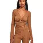 Urban Classics Damen Ladies Cropped Rib Wrapped Longsleeve T-Shirt