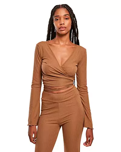 Urban Classics Damen Ladies Cropped Rib Wrapped Longsleeve T-Shirt