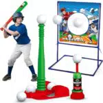 VATOS T Ball Sets für Kinder 3-5, Kinder Teeball Spielzeug-Sets mit Einstellbarer Höhe Baseball Target Fixed & Ejection Baseball Batting Tee 6pcs Baseballs