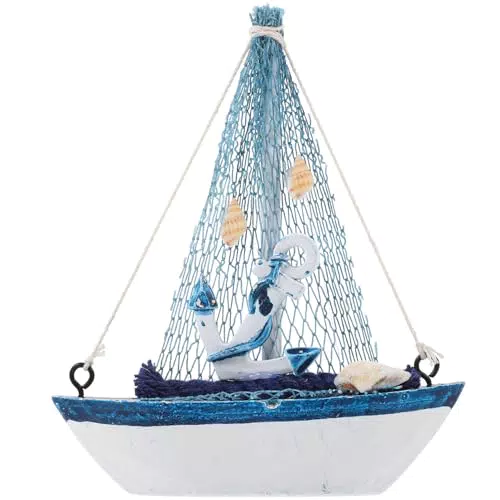 VOSAREA Holz Segelboote Modell mit Fischernetz Anker Muschel Nautische Maritime Deko Home Ornament Tisch Deko