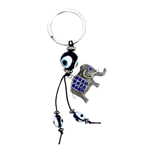 VOSAREA Türkisches Auge des Elefanten Keychain Auto-Schlüsselanhänger Blue Evil Eye mit Elephant Key Ring zum Schutz