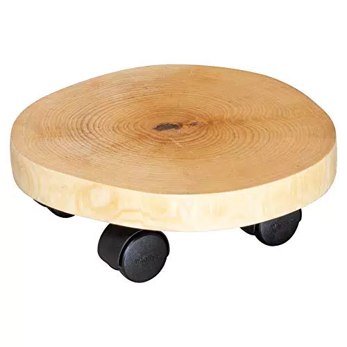 Wagner Pflanzenroller BAUMSTAMM UNIKAT Ø 25-30 x 8 cm I Blumenroller für Innenbereich I Kübelroller aus Baumstammscheibe
