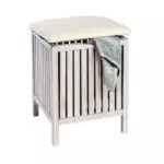 WENKO Badhocker Norway mit Wäschesammler, Wohnhocker im Shabby-Chic Design mit gepolsterter und aufklappbarer Sitzfläche als Deckel