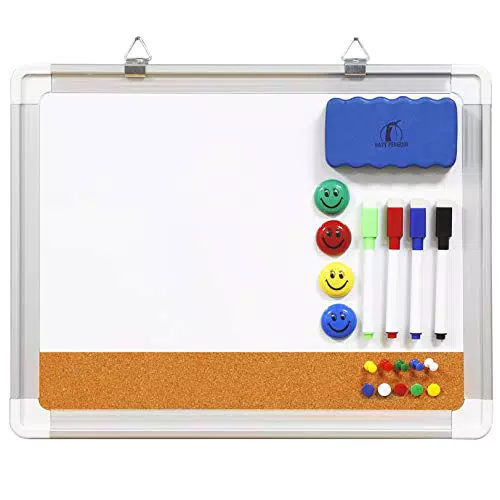 Whiteboard Pinnwand Set - Magnettafel/Korkwand 38x30cm mit 1 magnetischem Schwamm