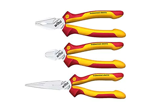 Wiha Zangen Set für Elektriker 3-tlg. I Universal Kombizange 180mm + Flachrundzange 200mm + Seitenschneider 160mm I Zangenset Elektro VDE