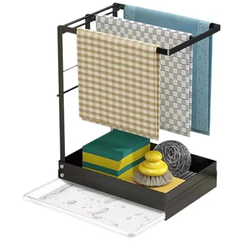 wiksite Spülbecken Organizer, Spüle Caddy Organizer mit Abnehmbarer Ablaufwanne Schwammhalter Bürste Geschirrtuchhalter Utensilien Korb für Küche & Badezimmer für Handtücher