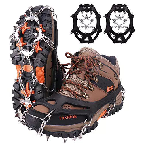 WIN.MAX Steigeisen Grödel Eisspikes, Schuhkrallen mit19 Edelstahl Zähne Spikes Schuhkrallen Grödeln Eisspikes für Klettern Bergsteigen Trekking High Altitude Winter Outdoor