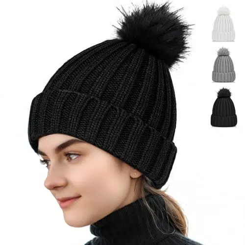 Winter Beanie Hüte Herren Damen, Weiche Beanie warmem gefütterte Mode Warme Chunky Stretch Hüte