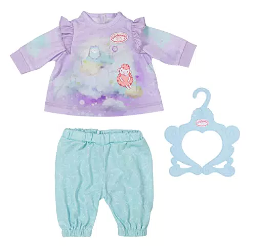 Zapf Creation 706695 Baby Annabell Sweet Dreams Schlafanzug 43cm - 2 teiliger Puppenschlafanzug mit Shirt und Hose in lila türkis