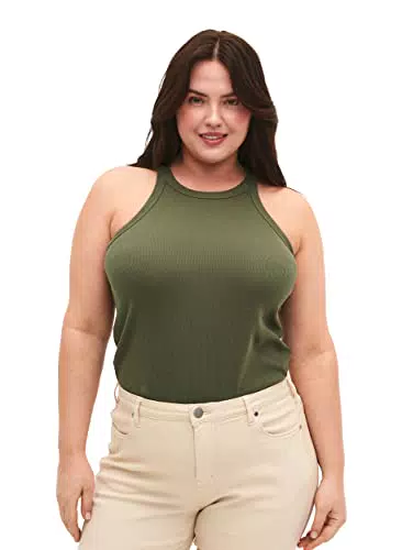 Zizzi Damen Große Größen Tanktop RIPP Baumwolle Rundhalsausschnitt Gr 50-52 Thyme
