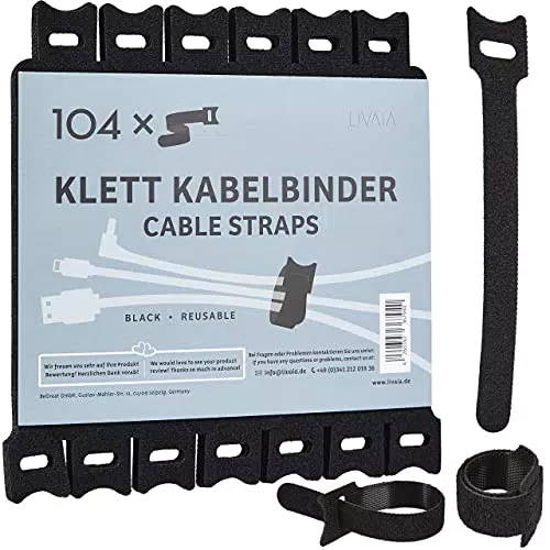 104x Klett Kabelbinder Wiederverschließbar: Klettband Kabelbinder 15cm für einfaches Ordnen von Kabeln Kabel Organizer