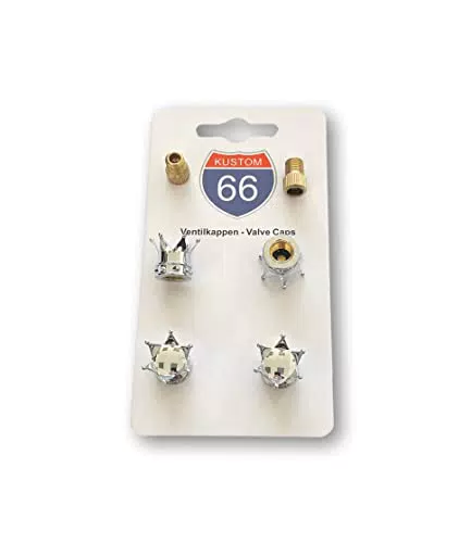 4er Set Ventilkappen + 2 Fahrradadapter - Krone Silber - für jedes Auto