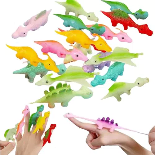 6 Stück Schleuder Dinosaurier Slingshot Dinosaur Finger Toys