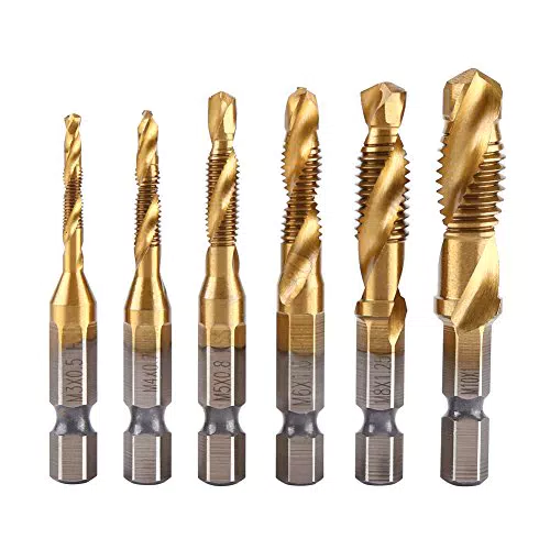 6pcs HSS Bohrer Gewindebohrer Set Metall, 1/4" Sechskantschaft Bohrer Set Metrisches Gewinde Spiralschrauben Gewindeschneider Set