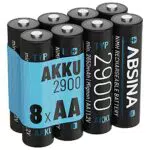 ABSINA Akku AA wiederaufladbar 2900 8er Pack - NiMH AA Akku mit 1