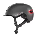 ABUS Urban Helm HUD-Y - mit magnetischem, aufladbarem LED-Rücklicht & Magnetverschluss - cooler Fahrradhelm für den Alltag - für Damen und Herren - Titan/Rot Matt
