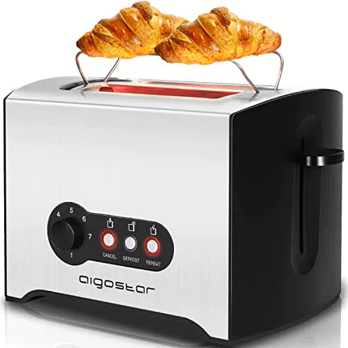 Aigostar Edelstahl Toaster 2 Scheiben, 900W, 2er Toaster-Doppelschlitz für 2 Scheiben