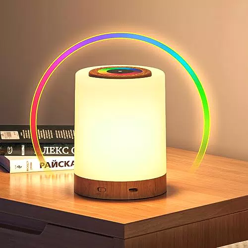 Aisutha Nachttischlampe Touch Dimmbar, LED Tischlampe mit 10 Farben und 4 Modi
