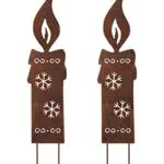ALEMIN Rostiges Kerzen 2 Stück Weihnachtsdeko Draußen Gartenstecker Rost Kerze Gartendeko Rost Deko Baumstecker