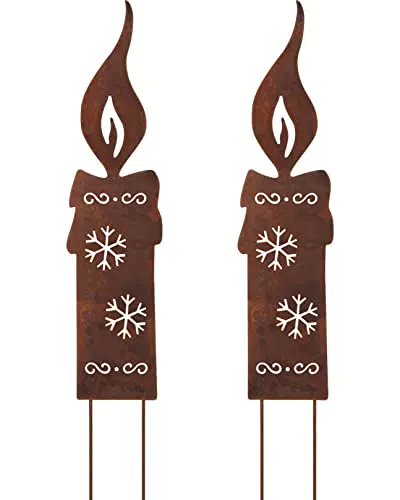 ALEMIN Rostiges Kerzen 2 Stück Weihnachtsdeko Draußen Gartenstecker Rost Kerze Gartendeko Rost Deko Baumstecker