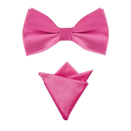 Allegra K Herren Hochzeitsfeier Vorgebundene Einfarbig Fliege Einstecktuch Set Hot Pink One Size