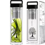 amapodo Teeflasche mit Sieb to go - Trinkflasche für Tee aus Glas in 400ml - Teekanne doppelwandig - Teebereiter - Teebecher - Teezubehör - Tea Bottle