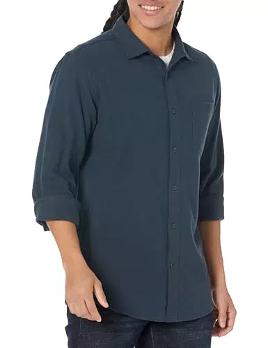 Amazon Essentials Herren Langarmhemd aus Flanell, Kräftiges Blau Karo