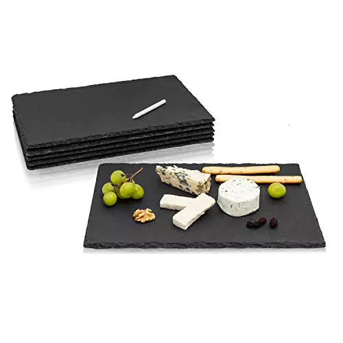 Amazy Schieferplatten Set inkl. Kreidestift zum Beschreiben - dekorative Servierplatten aus Naturschiefer zum geschmackvollen Servieren von Speisen und Gedecken